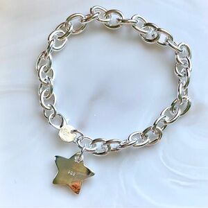 Sterling Silver Star Charm Link Bracelet